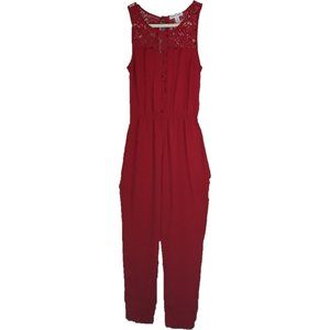 Ambiance Apparel Red Lace Jumpsuit.-- Small